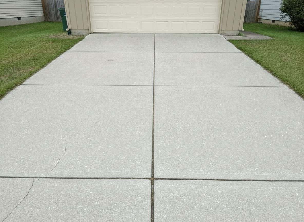 Illustrative example: the same Boise concrete driveway back to an even, bright finish after cleaning